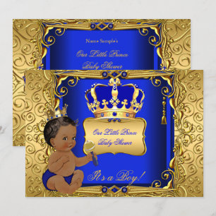 Ethnic Baby shower Boy Royal Blue Gold Kaart