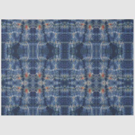 Ethnic Blue Tie Dye Traditionele patroonstijl Tissuepapier (Voorkant)