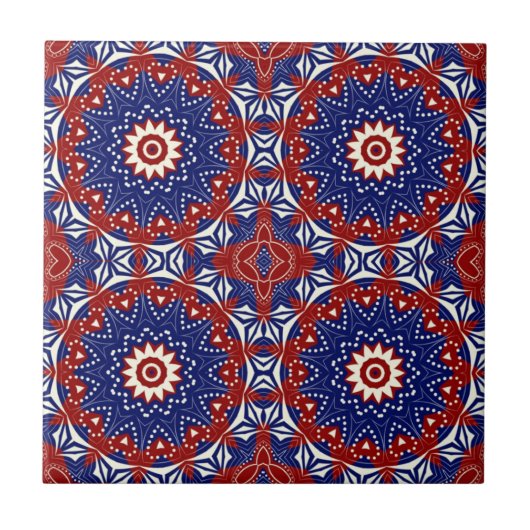 Ethnic Blue White Mosaic Geometric Pattern Tegeltje (Voorkant)