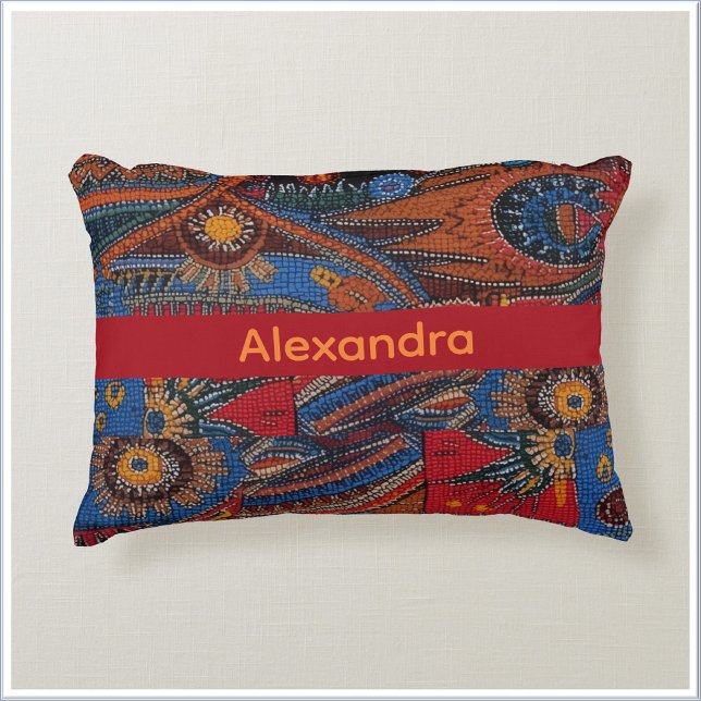 Ethnic Boho Colorful Pattern Red Blue & Gold Accent Kussen (Creator heeft geüpload)