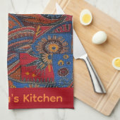 Ethnic Boho Colorful Pattern Red Blue & Gold Theedoek (Quarter Fold)