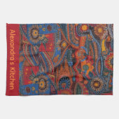 Ethnic Boho Colorful Pattern Red Blue & Gold Theedoek (Horizontaal)