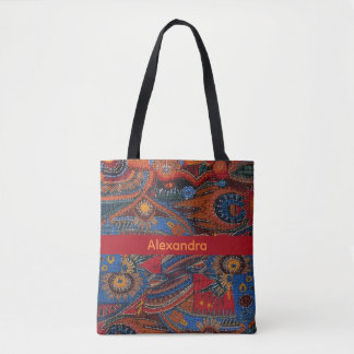 Ethnic Boho Colorful Pattern Red Blue & Gold Tote Bag