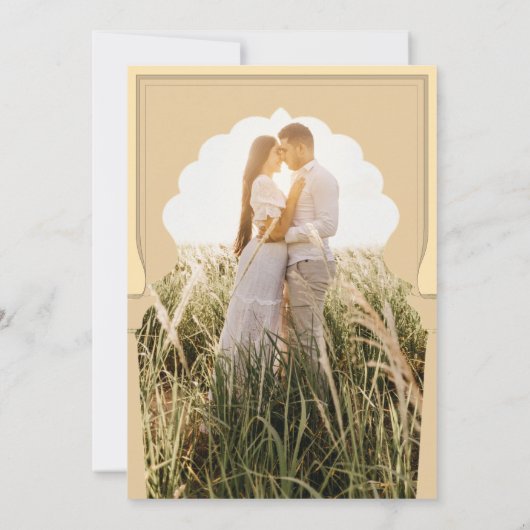 Ethnic Boho Indian Ivory Arch Sage Green Wedding Kaart (Achterkant)