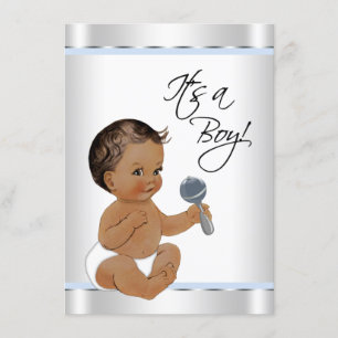 Ethnic Boy Baby Blue Silver Baby shower Kaart