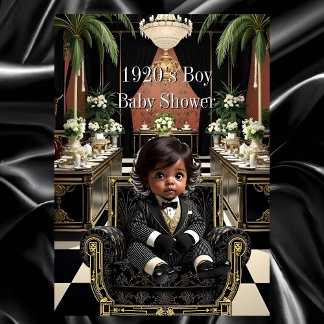 Ethnic Boy Baby Shower 1920s Art deco black gold Kaart