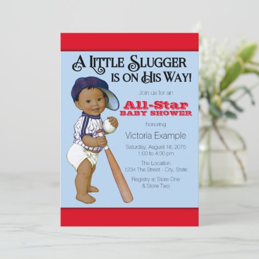 Ethnic Boy Baseball Baby shower Kaart (Staand voorkant)