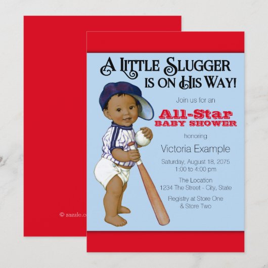 Ethnic Boy Baseball Baby shower Kaart (Voorkant / Achterkant)