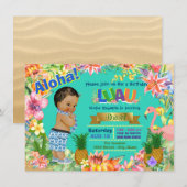 Ethnic Boy Hawaiian Luau Birthday Party Kaart (Voorkant / Achterkant)