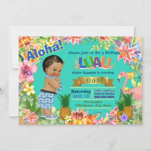 Ethnic Boy Hawaiian Luau Birthday Party Kaart (Voorkant)