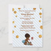 Ethnic Boy on Phone Stripes Gold Stippen Baby show Kaart (Achterkant)