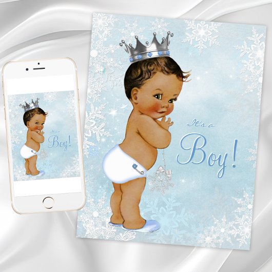 Ethnic Boy Prince Winter Wonderland Baby shower Kaart