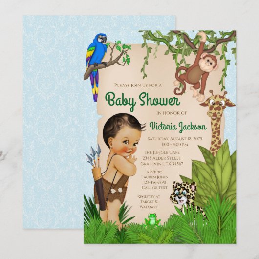 Ethnic Boy Safari Baby shower Kaart (Voorkant / Achterkant)