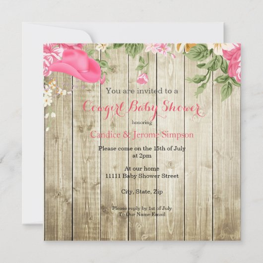 Ethnic Cowgirl Baby shower Pink Boots Floral Kaart (Achterkant)