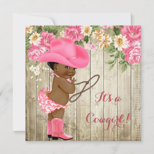 Ethnic Cowgirl Baby shower Pink Boots Floral Kaart (Voorkant)