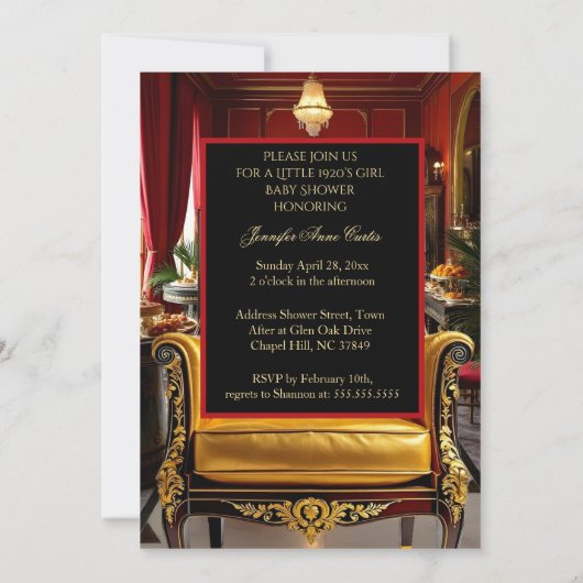 Ethnic Cute Girl Baby Shower 1920s Red Art deco Kaart (Achterkant)