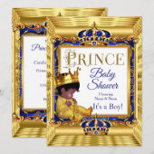 Ethnic Dark Golden Prince Baby shower Blue Gold Kaart (Voorkant / Achterkant)