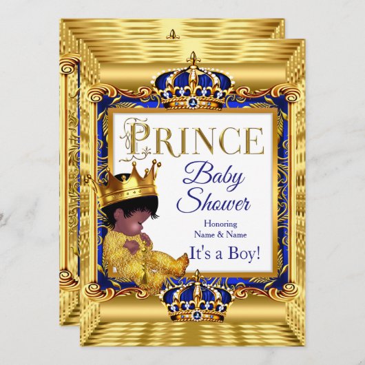 Ethnic Dark Golden Prince Baby shower Blue Gold Kaart (Voorkant / Achterkant)