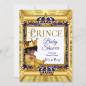 Ethnic Dark Golden Prince Baby shower Blue Gold Kaart (Voorkant)