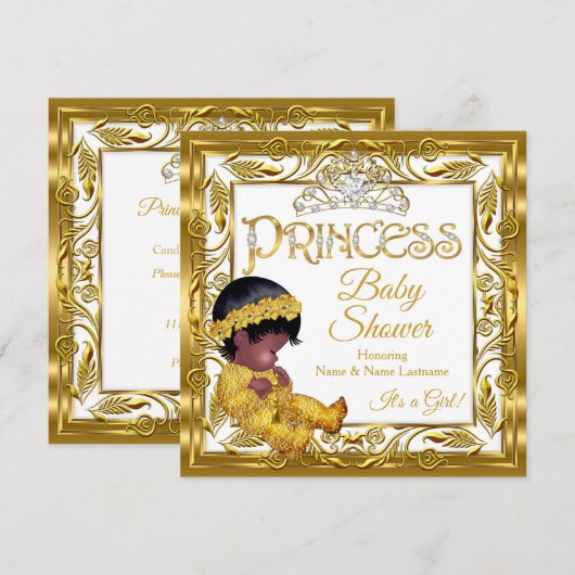 Ethnic Dark Golden Princess Baby shower Gold White Kaart (Voorkant / Achterkant)