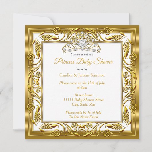 Ethnic Dark Golden Princess Baby shower Gold White Kaart (Achterkant)