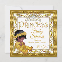 Ethnic Dark Golden Princess Baby shower Gold White Kaart