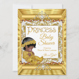 Ethnic Dark Golden Princess Girl Baby shower Gold Kaart