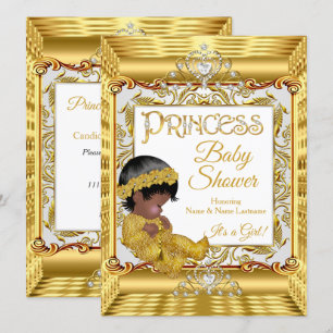 Ethnic Dark Golden Princess Girl Baby shower Gold Kaart