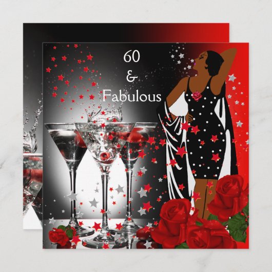 Ethnic Fabulous 60e verjaardag Red Roses Martini Kaart (Voorkant / Achterkant)