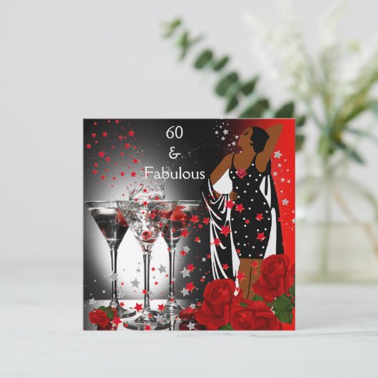 Ethnic Fabulous 60e verjaardag Red Roses Martini Kaart (Staand voorkant)