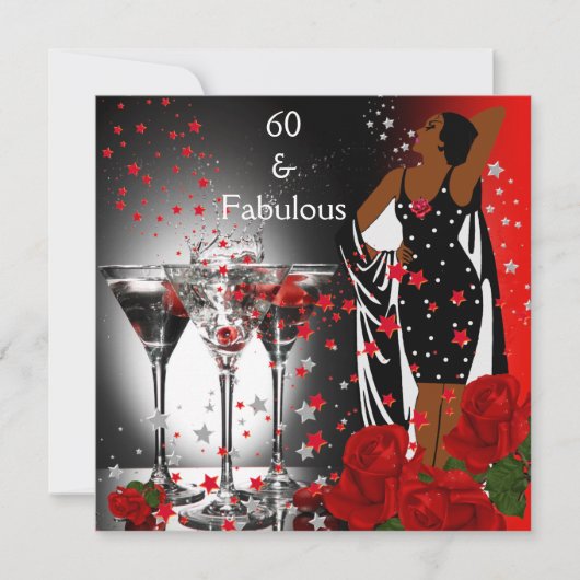 Ethnic Fabulous 60e verjaardag Red Roses Martini Kaart (Voorkant)