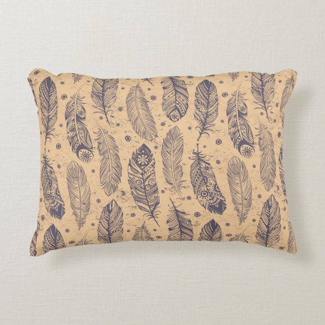 Ethnic Feather Outline Patroon Accent Kussen (Voorkant)