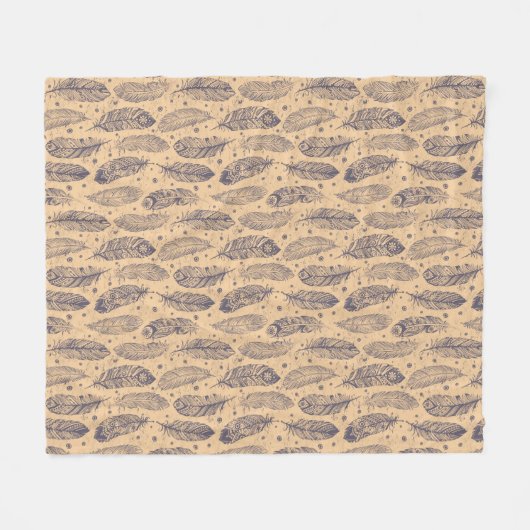 Ethnic Feather Outline Patroon Fleece Deken (Voorkant (Horizontaal))