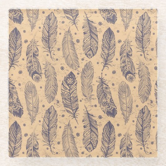Ethnic Feather Outline Patroon Glazen Onderzetter (Voorkant)