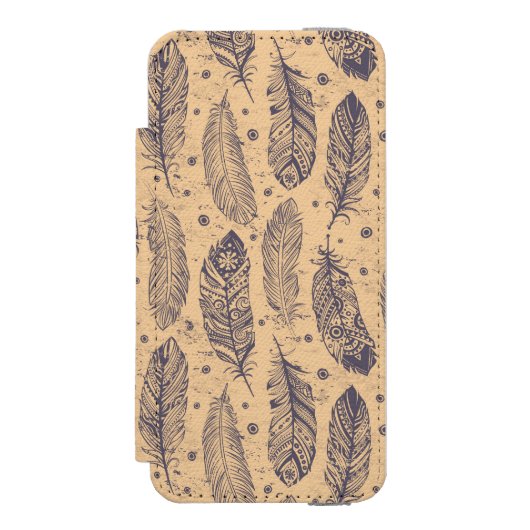 Ethnic Feather Outline Patroon Incipio iPhone Portemonnee Hoesje (Voorkant Agenda)