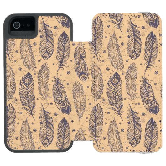 Ethnic Feather Outline Patroon Incipio iPhone Portemonnee Hoesje (Agenda Open)