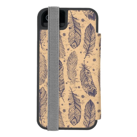 Ethnic Feather Outline Patroon Incipio iPhone Portemonnee Hoesje (Agenda Achterkant)