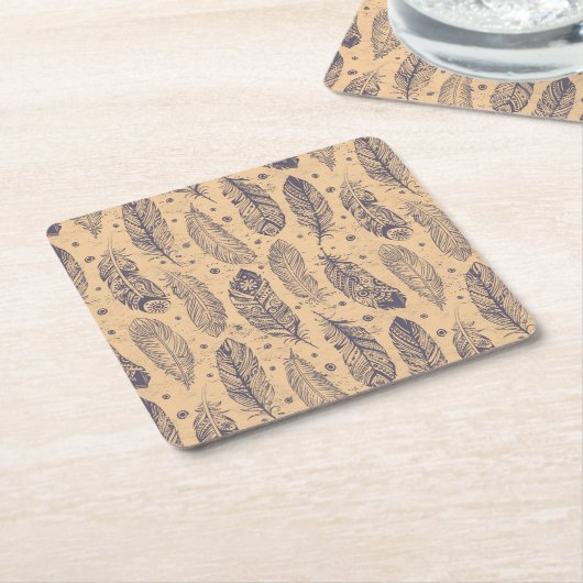 Ethnic Feather Outline Patroon Kartonnen Onderzetters (Schuin)