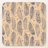 Ethnic Feather Outline Patroon Kartonnen Onderzetters (Voorkant)