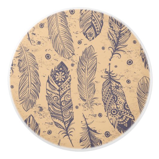 Ethnic Feather Outline Patroon Keramische Knop (Voorkant)