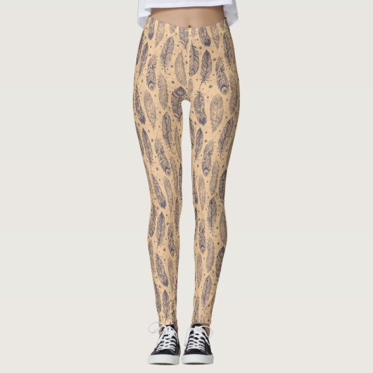 Ethnic Feather Outline Patroon Leggings (Voorkant)