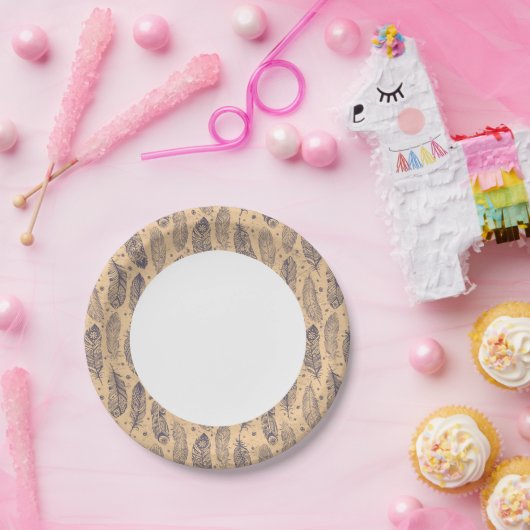 Ethnic Feather Outline Patroon Papieren Bordje (Feest)