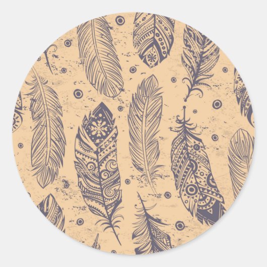 Ethnic Feather Outline Patroon Ronde Sticker (Voorkant)