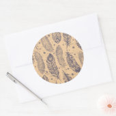 Ethnic Feather Outline Patroon Ronde Sticker (Envelop)