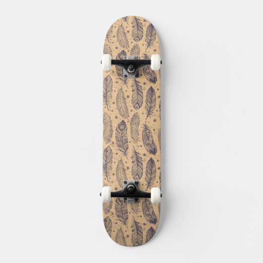 Ethnic Feather Outline Patroon Skateboard (Voorkant)