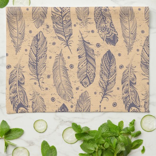 Ethnic Feather Outline Patroon Theedoek (Gevouwen)