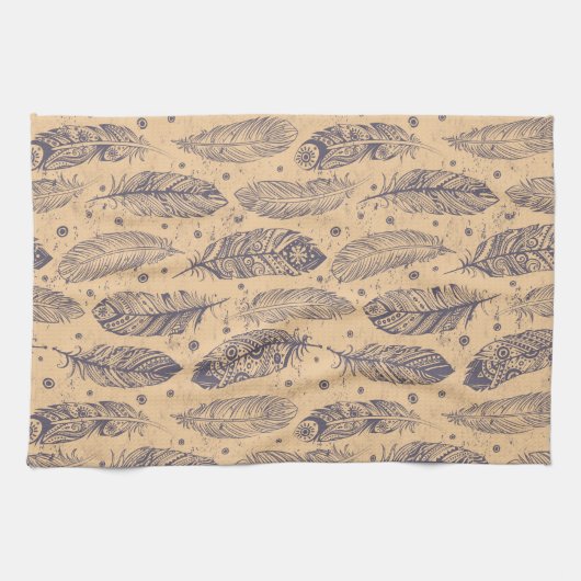 Ethnic Feather Outline Patroon Theedoek (Horizontaal)