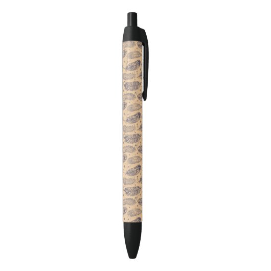 Ethnic Feather Outline Patroon Zwarte Inkt Pen (Achterkant (Verticaal))