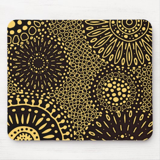 Ethnic Floral Black Gold Pattern Mouse Pad Muismat (Voorkant)