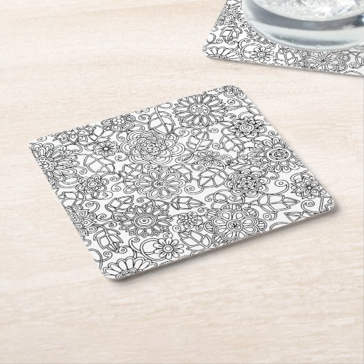 Ethnic Floral Doodle Kartonnen Onderzetters (Schuin)